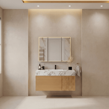 48" Oak Engineered Wood Floating Bathroom Vanity