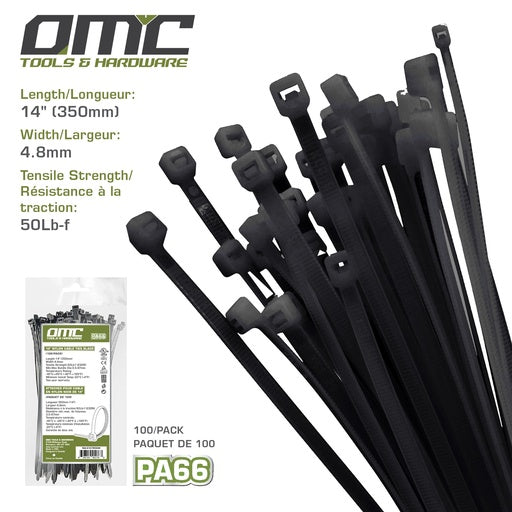 14" Nylon Cable Ties Black (100-Pack) (OCTB35048)