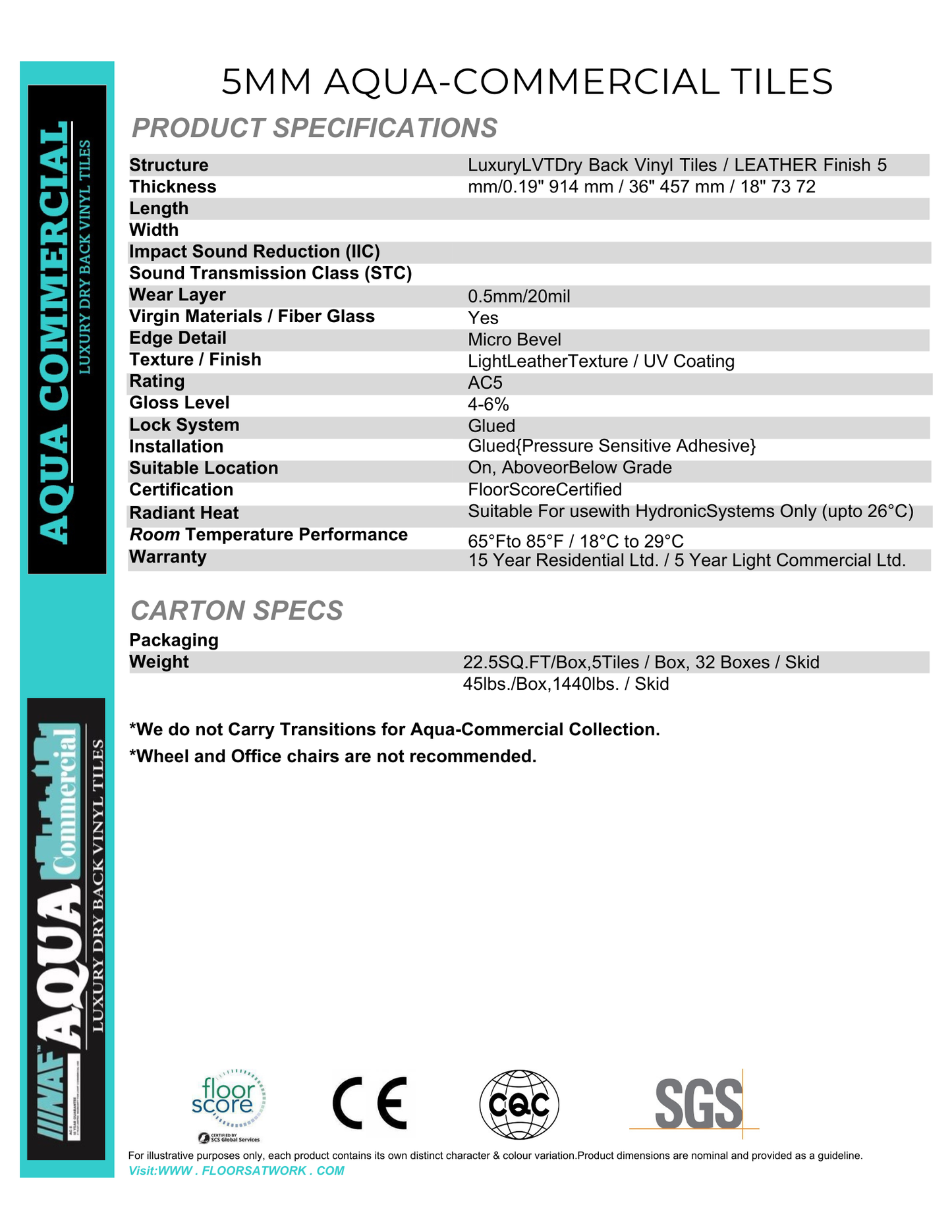 Moonstone - 5mm NAF Aqua Dry back Vinyl Tile 18” x 36”