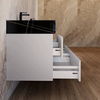 60" /71" Light Grey Floating Vanity with Seamless Stone Double Sink