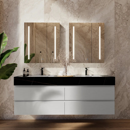 60" /71" Light Grey Floating Vanity with Seamless Stone Double Sink