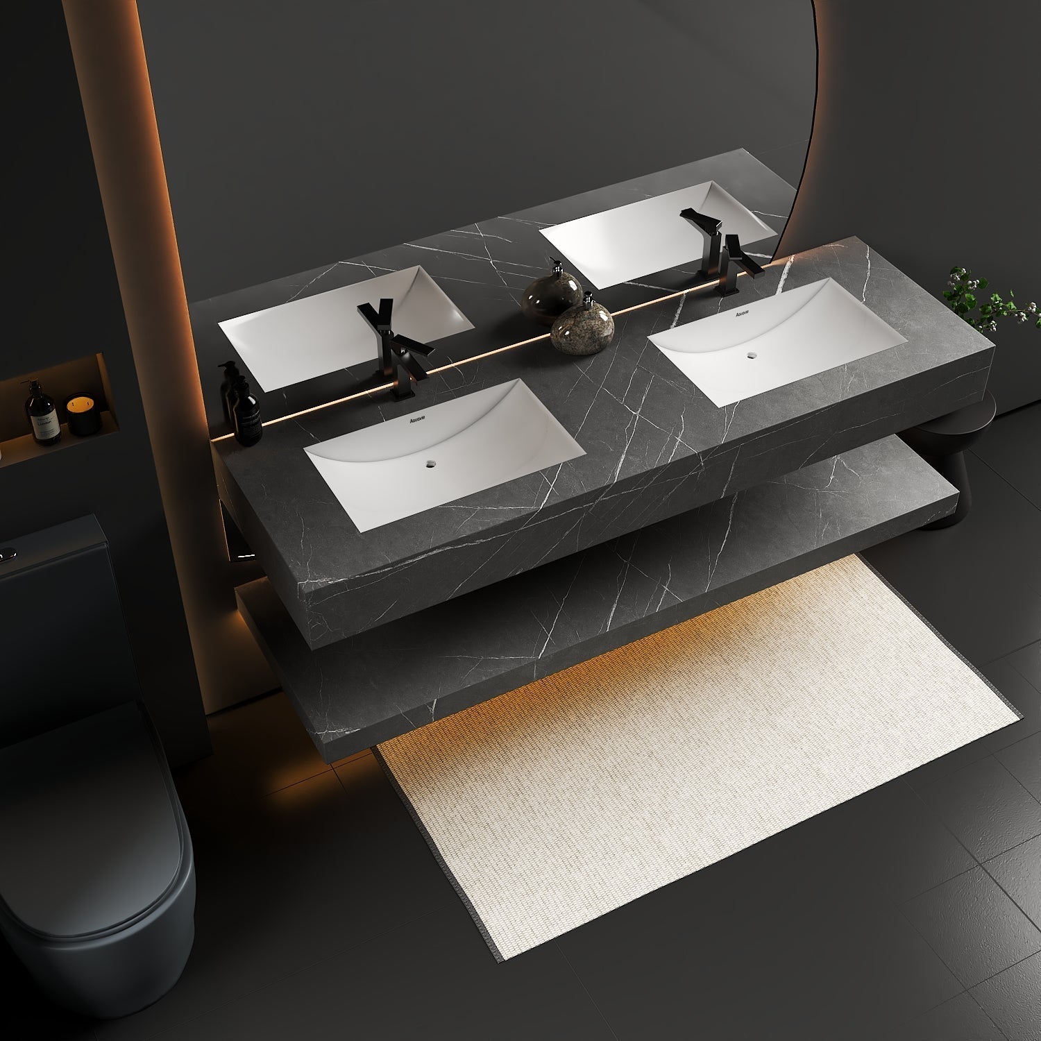71“ Modern Bathroom Vanity, Seamless Stone Top