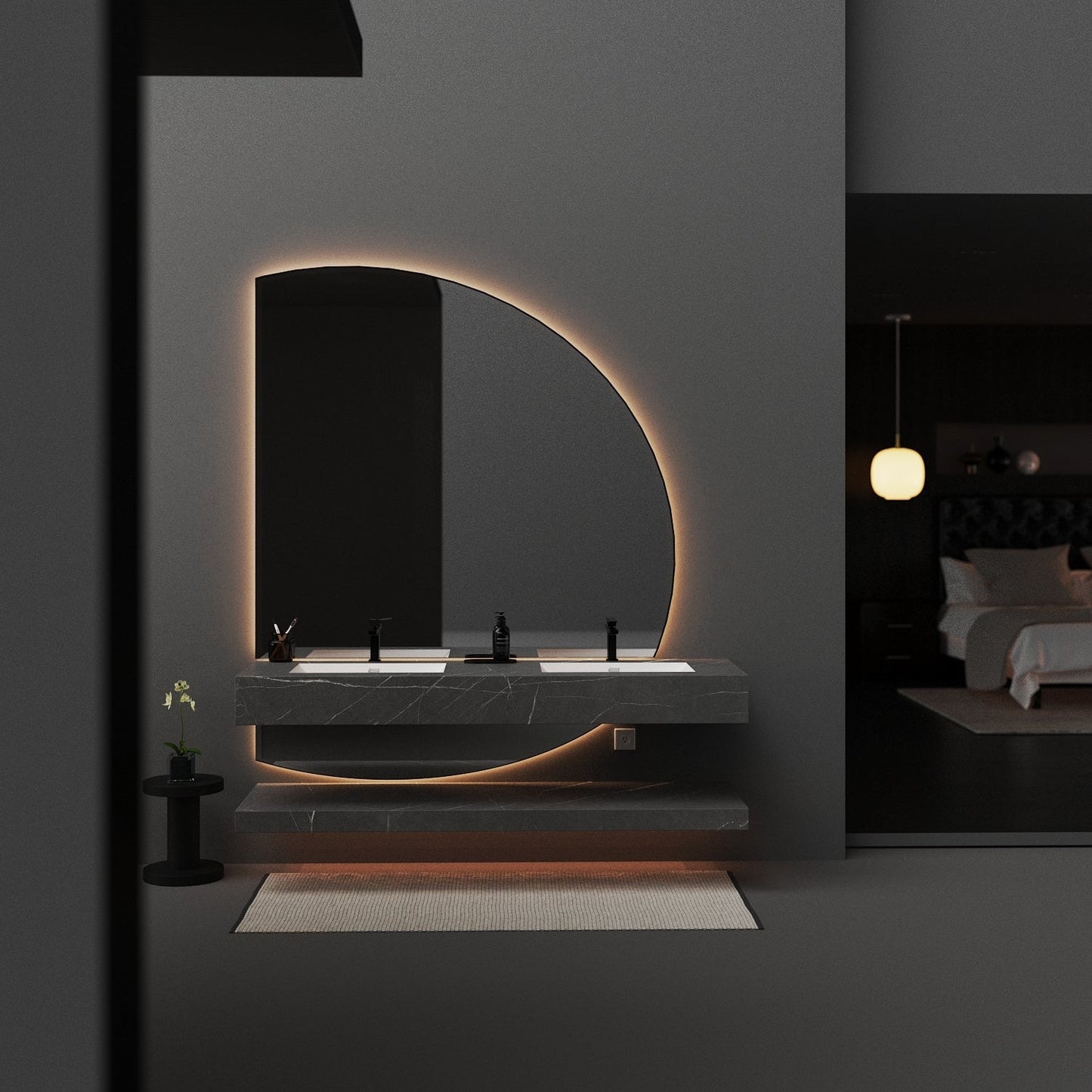 71“ Modern Bathroom Vanity, Seamless Stone Top