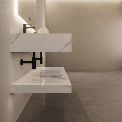 71 Inch Slate Double Sink Floating Vanity – Seamless Stone Basin-A3