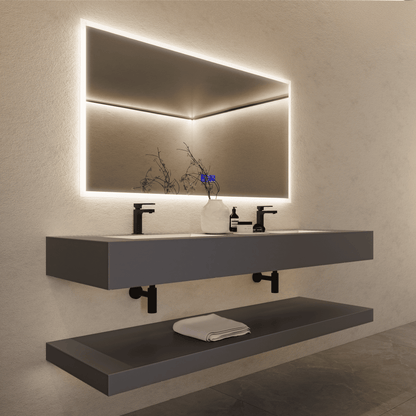 71 Inch Slate Double Sink Floating Vanity – Seamless Stone Basin-A3
