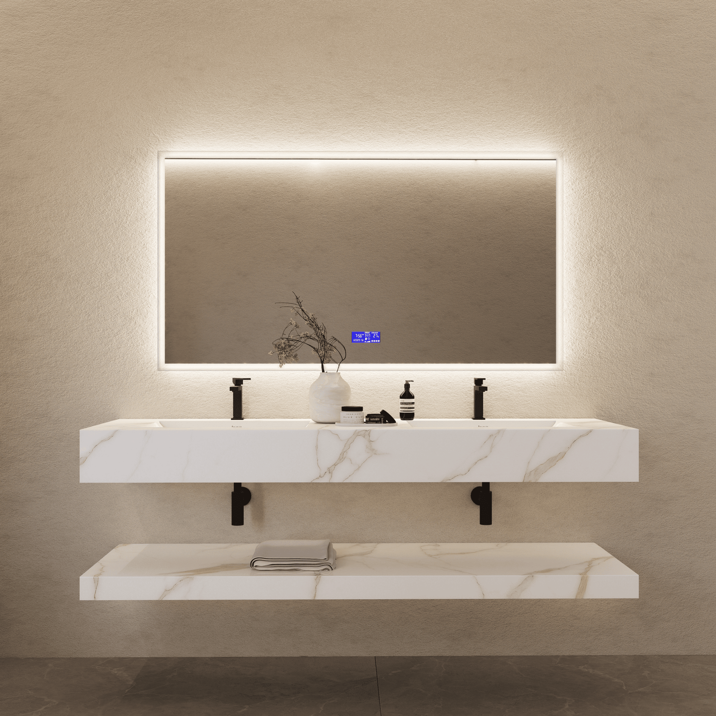 71 Inch Slate Double Sink Floating Vanity – Seamless Stone Basin-A3