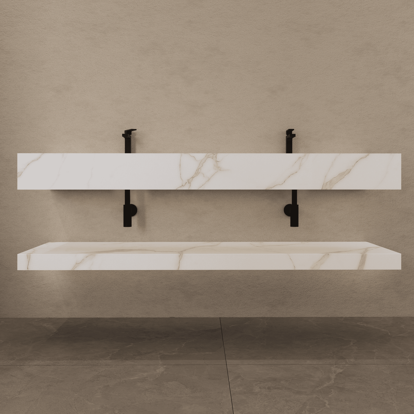 71 Inch Slate Double Sink Floating Vanity – Seamless Stone Basin-A3