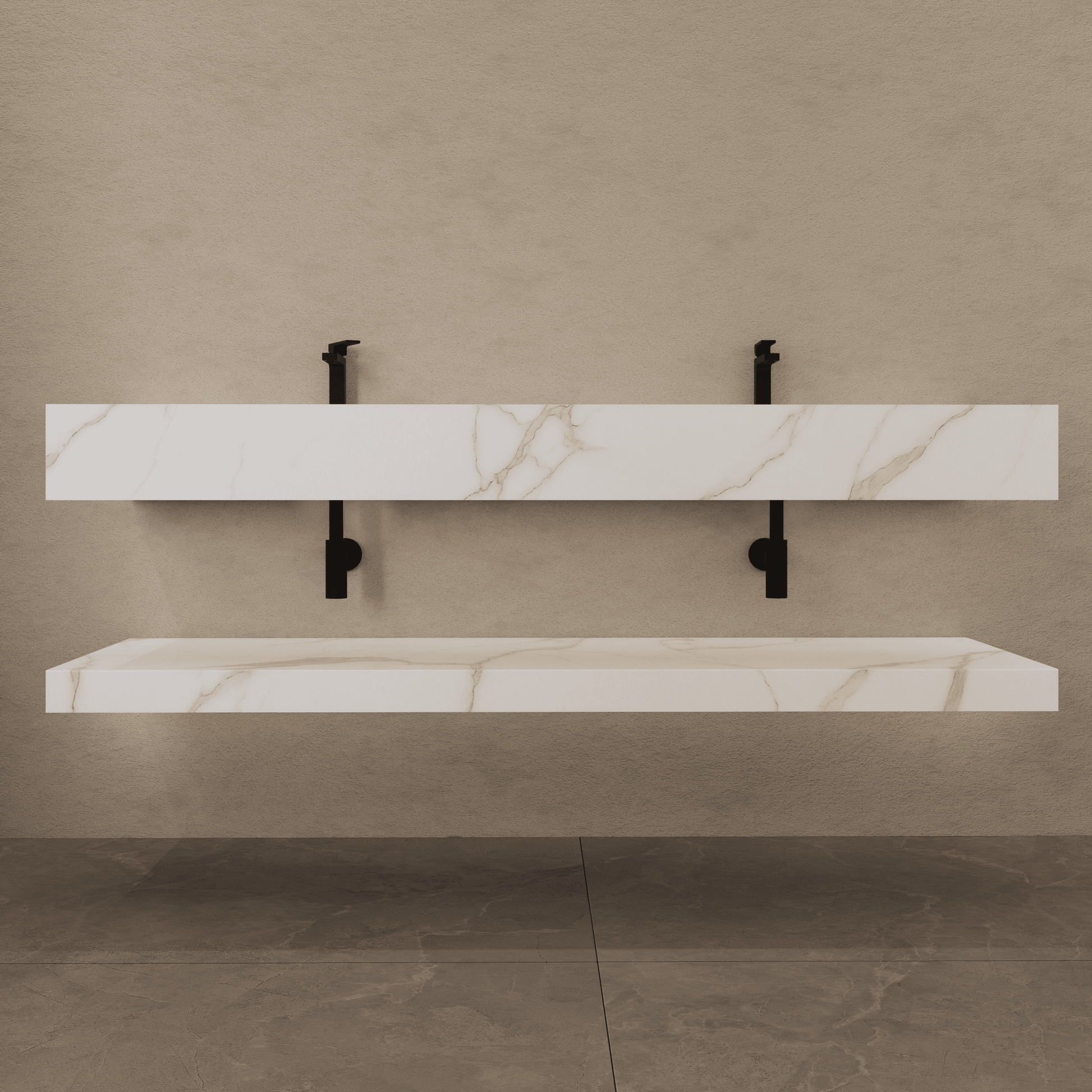 71 Inch Slate Double Sink Floating Vanity – Seamless Stone Basin-A3