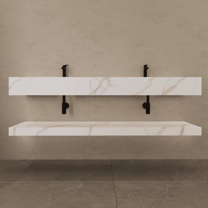 71 Inch Slate Double Sink Floating Vanity – Seamless Stone Basin-A3