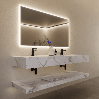 71 Inch Slate Double Sink Floating Vanity – Seamless Stone Basin-A3