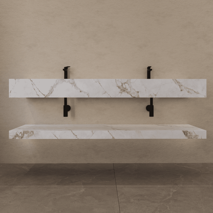 71 Inch Slate Double Sink Floating Vanity – Seamless Stone Basin-A3