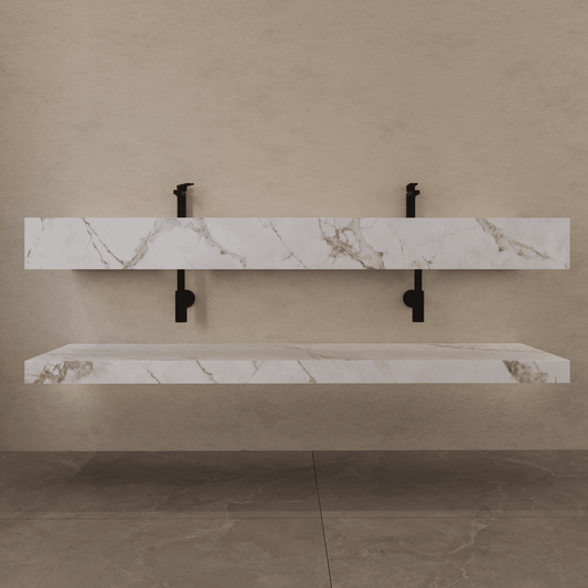 71 Inch Slate Double Sink Floating Vanity – Seamless Stone Basin-A3