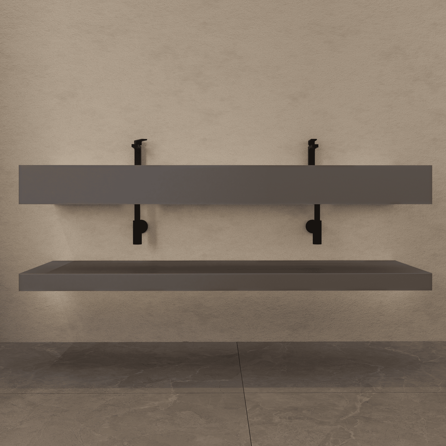 71 Inch Slate Double Sink Floating Vanity – Seamless Stone Basin-A3
