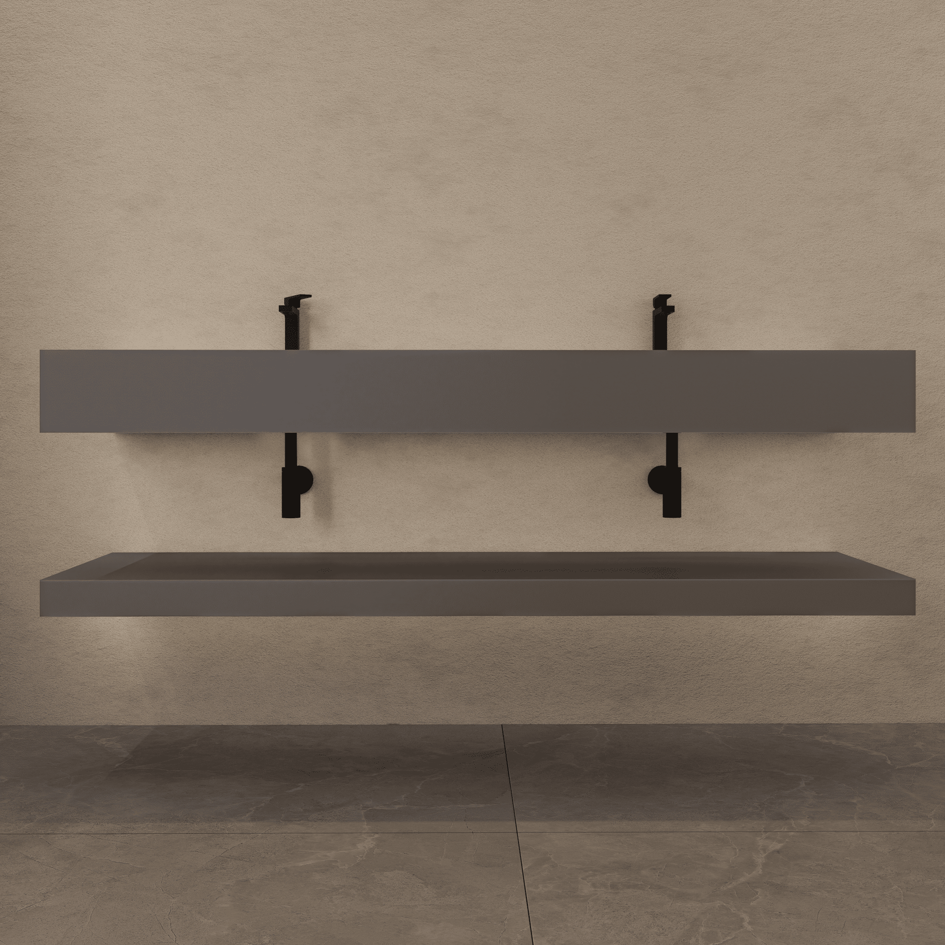 71 Inch Slate Double Sink Floating Vanity – Seamless Stone Basin-A3