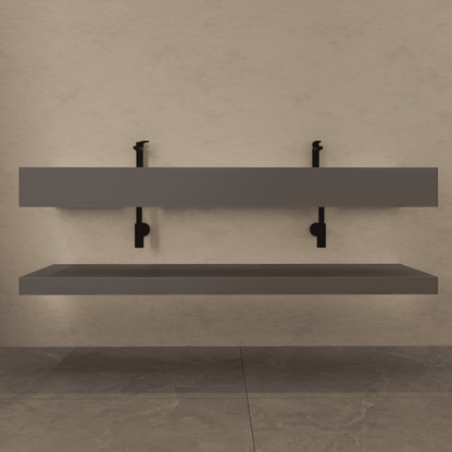 71 Inch Slate Double Sink Floating Vanity – Seamless Stone Basin-A3