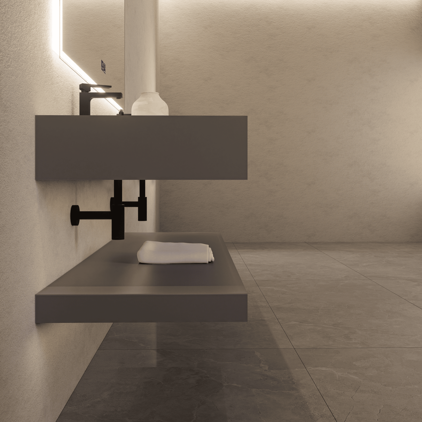71 Inch Slate Double Sink Floating Vanity – Seamless Stone Basin-A3