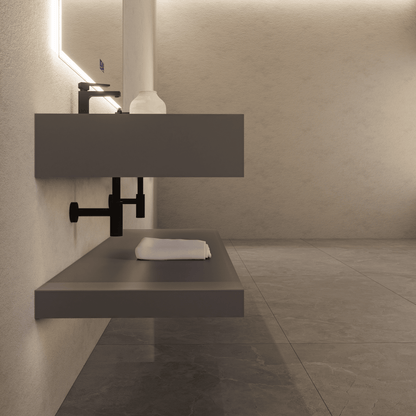 71 Inch Slate Double Sink Floating Vanity – Seamless Stone Basin-A3