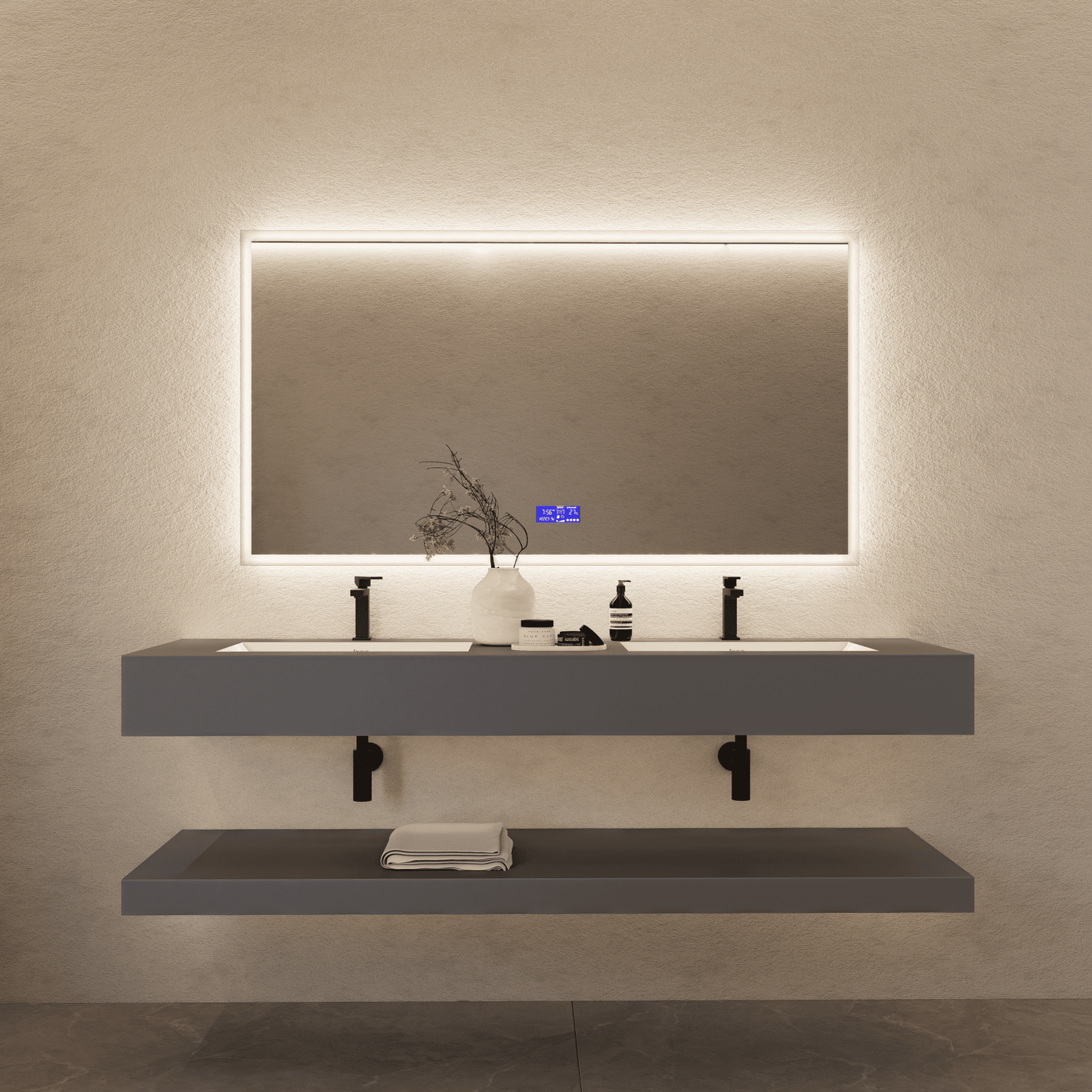 71 Inch Slate Double Sink Floating Vanity – Seamless Stone Basin-A3