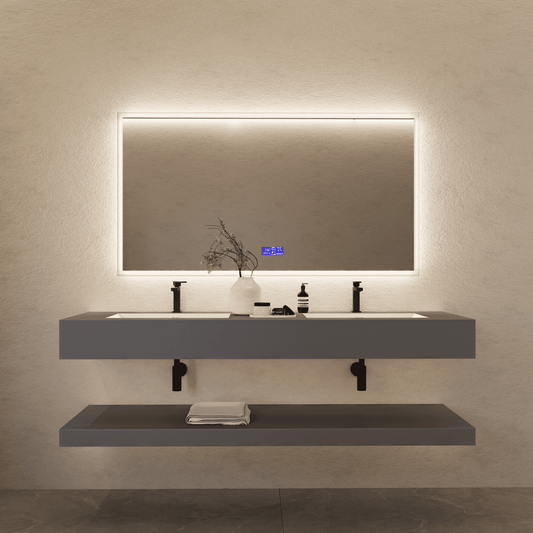 71 Inch Slate Double Sink Floating Vanity – Seamless Stone Basin-A3
