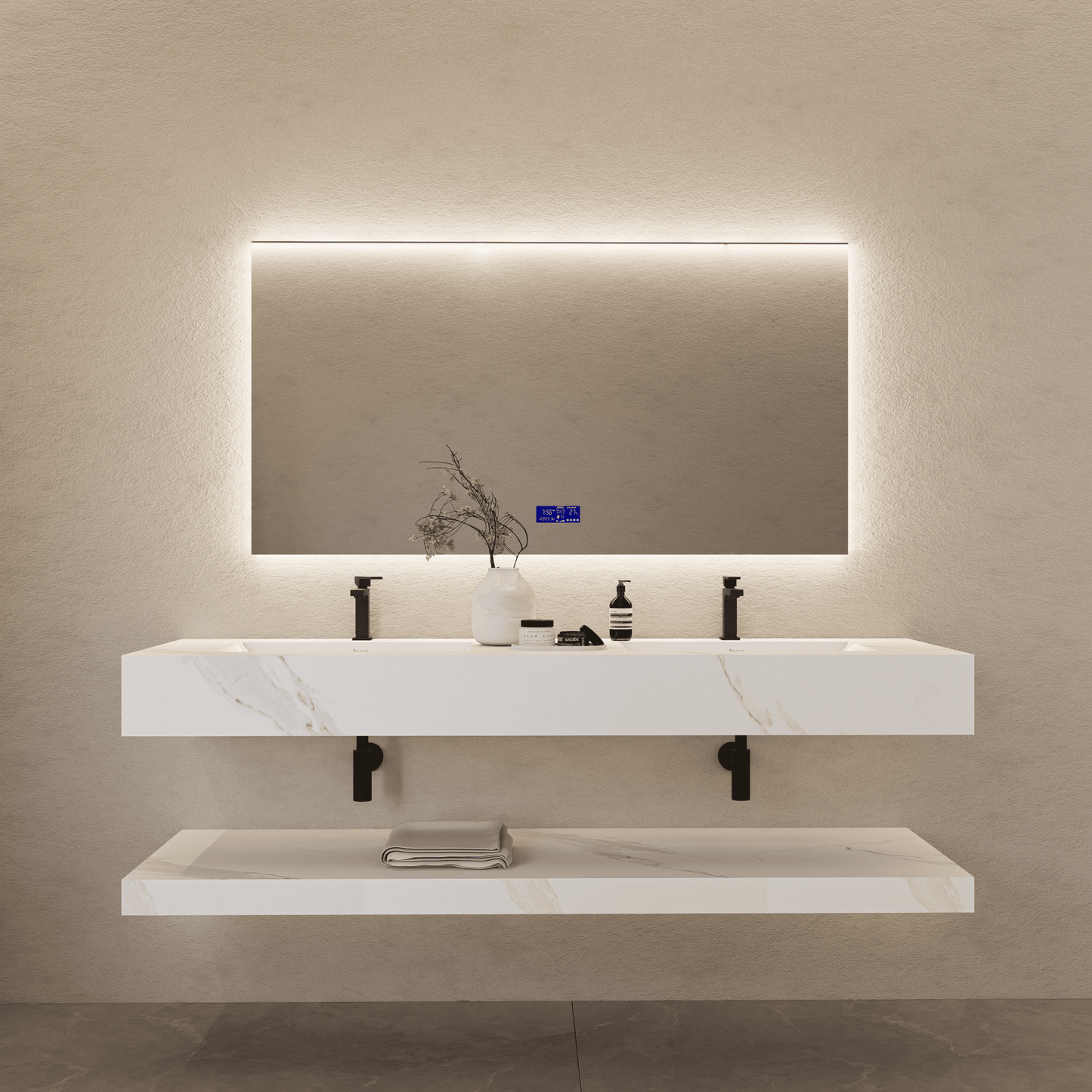 71 Inch Slate Double Sink Floating Vanity – Seamless Stone Basin-A3