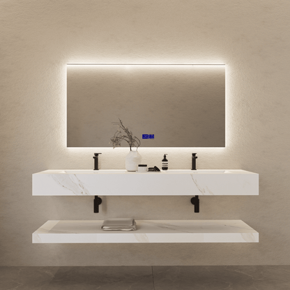 71 Inch Slate Double Sink Floating Vanity – Seamless Stone Basin-A3