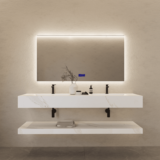 71 Inch Slate Double Sink Floating Vanity – Seamless Stone Basin-A3