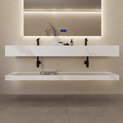 71 Inch Slate Double Sink Floating Vanity – Seamless Stone Basin-A3