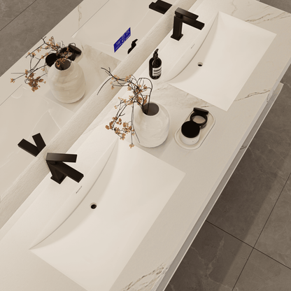 71 Inch Slate Double Sink Floating Vanity – Seamless Stone Basin-A3