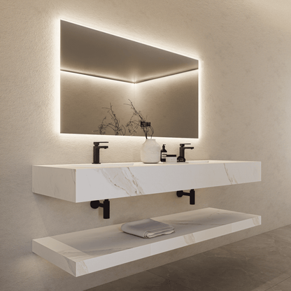 71 Inch Slate Double Sink Floating Vanity – Seamless Stone Basin-A3