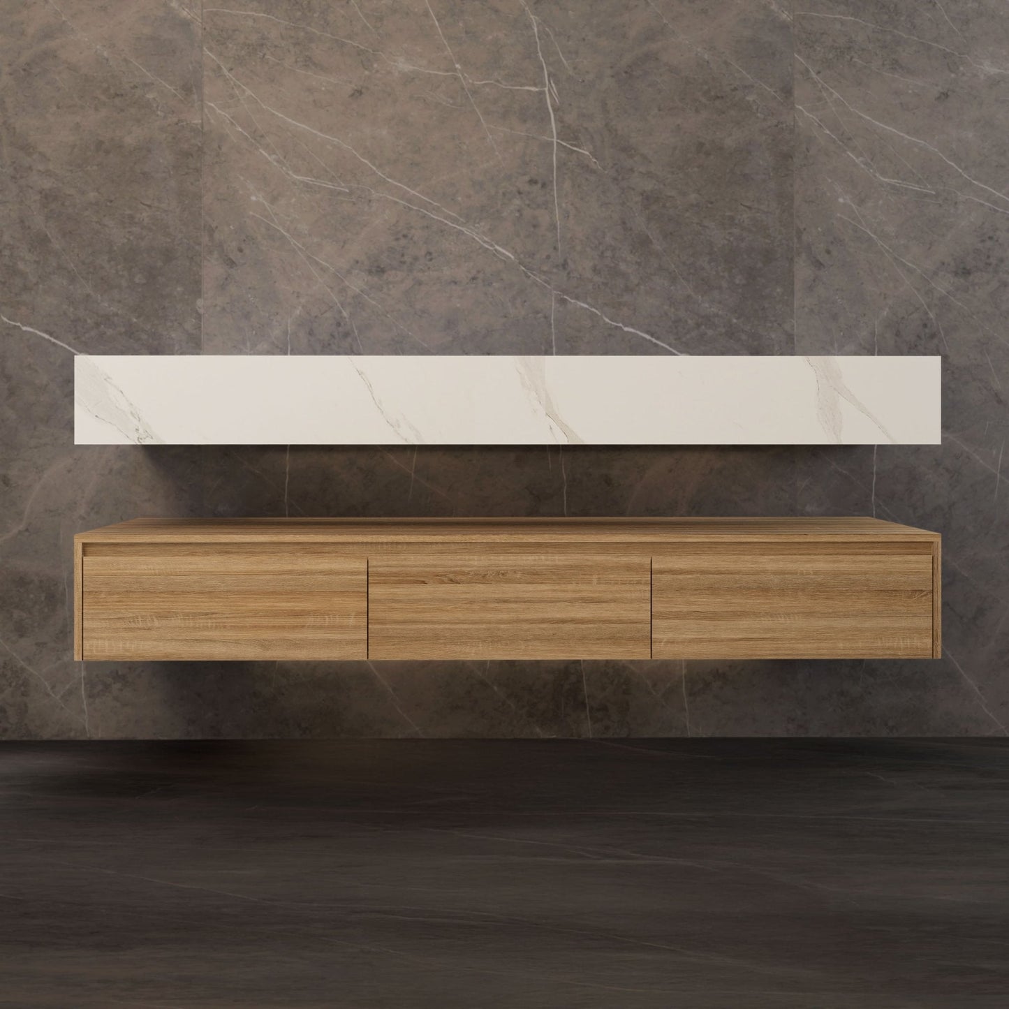 71" Wall Mount Bathroom Vanity - Stone Integrated Basin & Plywood Cabinet