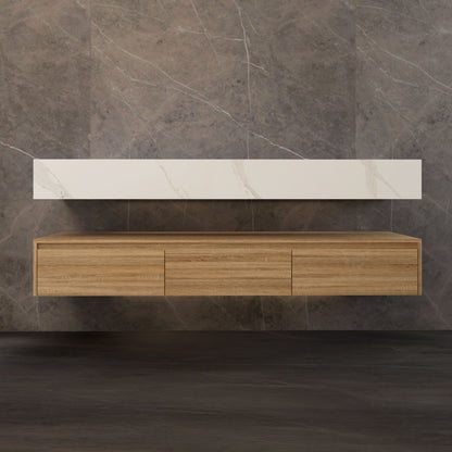 71" Wall Mount Bathroom Vanity - Stone Integrated Basin & Plywood Cabinet