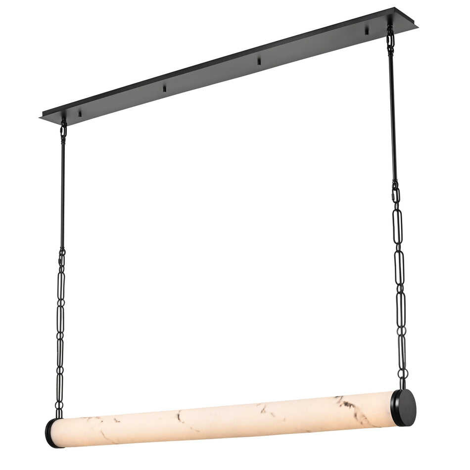 Orvana 54″ Linear Pendant in Ebony with Faux Alabaster Glass with Grey Veins