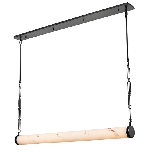 Orvana 54″ Linear Pendant in Ebony with Faux Alabaster Glass with Grey Veins