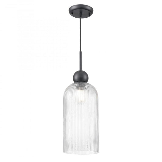 Hariette 17" Ribbed Pendant, Black