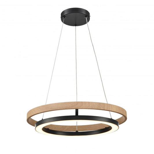 CYBELE 18" LED CHAND. BLACK W/NAT.WOOD