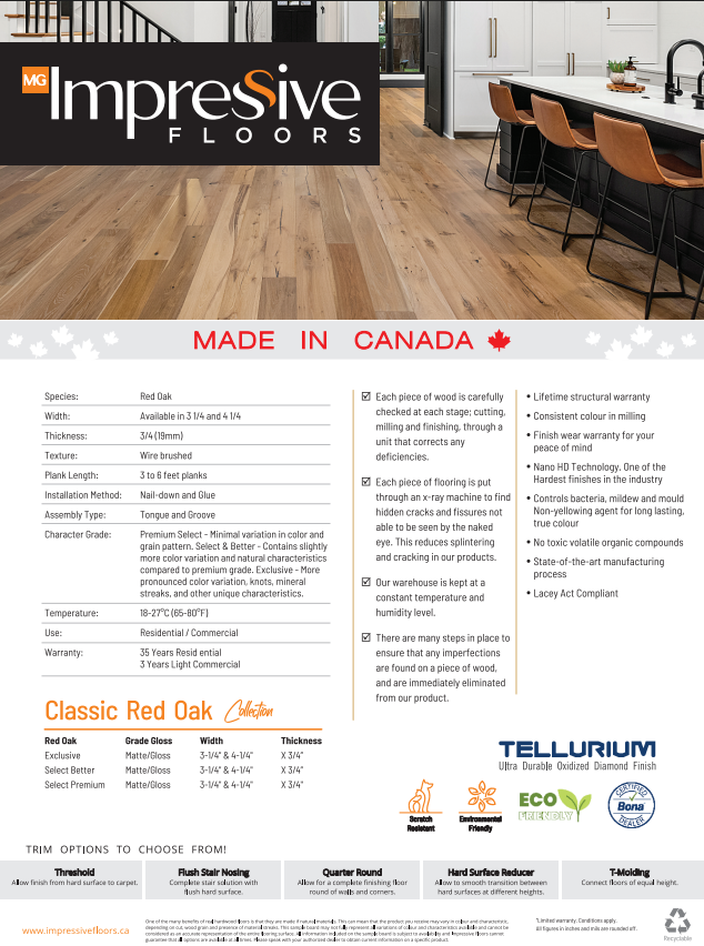 Red Oak Natural- Impressive Floors Solid Hardwood Classic Red Oak 3/4"