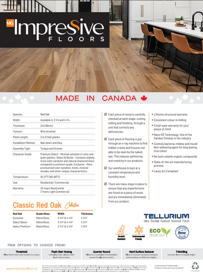 Red Oak Natural- Impressive Floors Solid Hardwood Classic Red Oak 3/4"