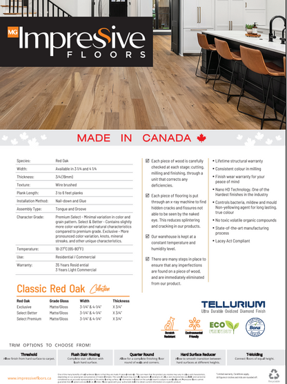 Trevis - Impressive Floors Solid Hardwood Classic Red Oak 3/4"