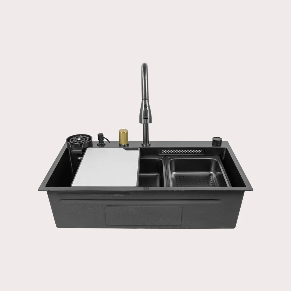 Multifunction Handmade Waterfall Kitchen Sink Workstation Set