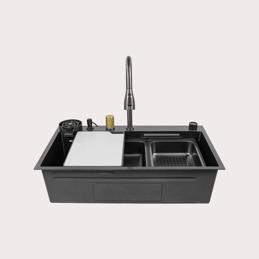 Multifunction Handmade Waterfall Kitchen Sink Workstation Set