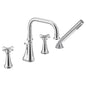 Moen TS44506- Colinet Two Handle Deck-Mount Roman Tub Faucet Trim with Cross Handles and Handshower, Valve Required, in Chrome