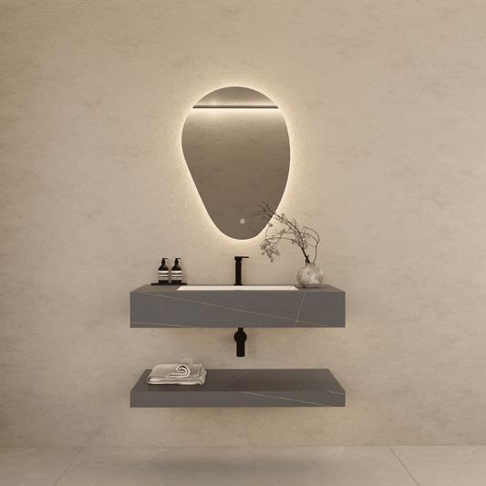 Armani Grey Floating Vanity Without Drawers – Seamless Marble-Look Stone, 32" 40"/48"-A3