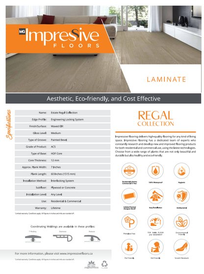 Matte- Impressive Floors Regal Collection 12mm Waterproof Laminate