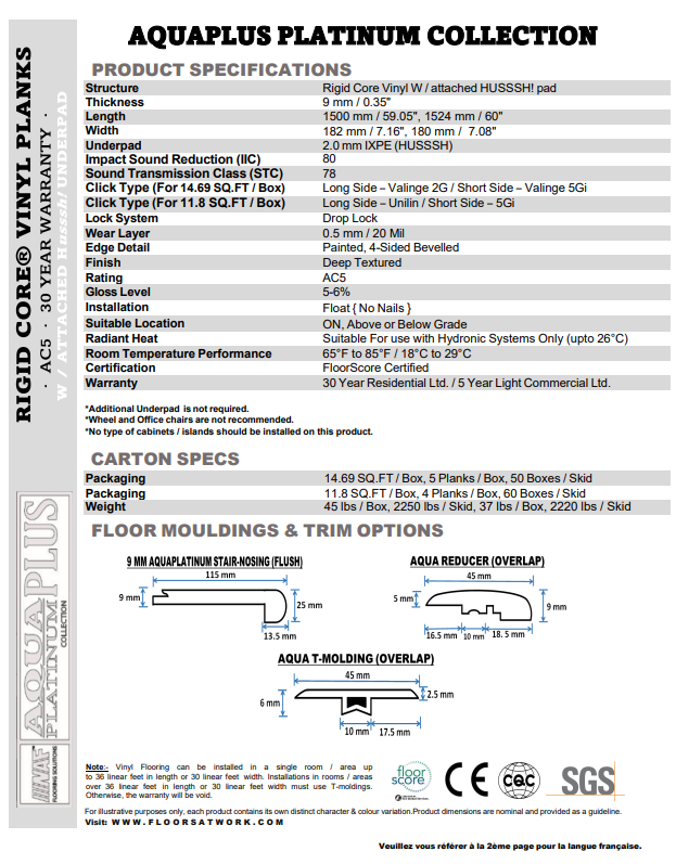 Chelsea - AQUAPLUS PLATINUM 9mm SPC Vinyl Flooring