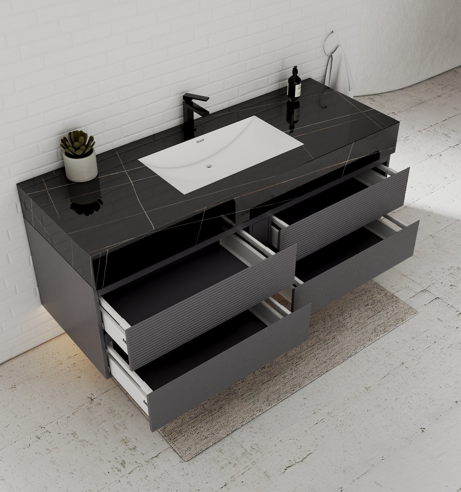 Dark Grey 60” Modern Floating Bathroom Vanity – Single Basin