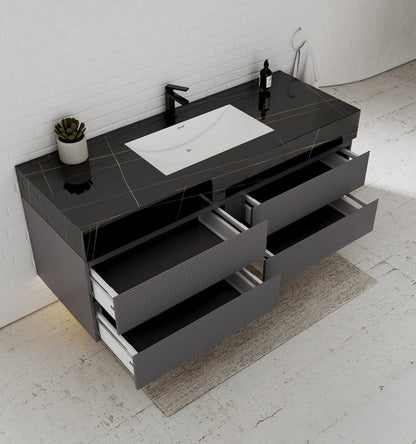 Dark Grey 60” Modern Floating Bathroom Vanity – Single Basin