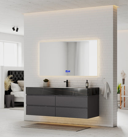 Dark Grey 60” Modern Floating Bathroom Vanity – Single Basin
