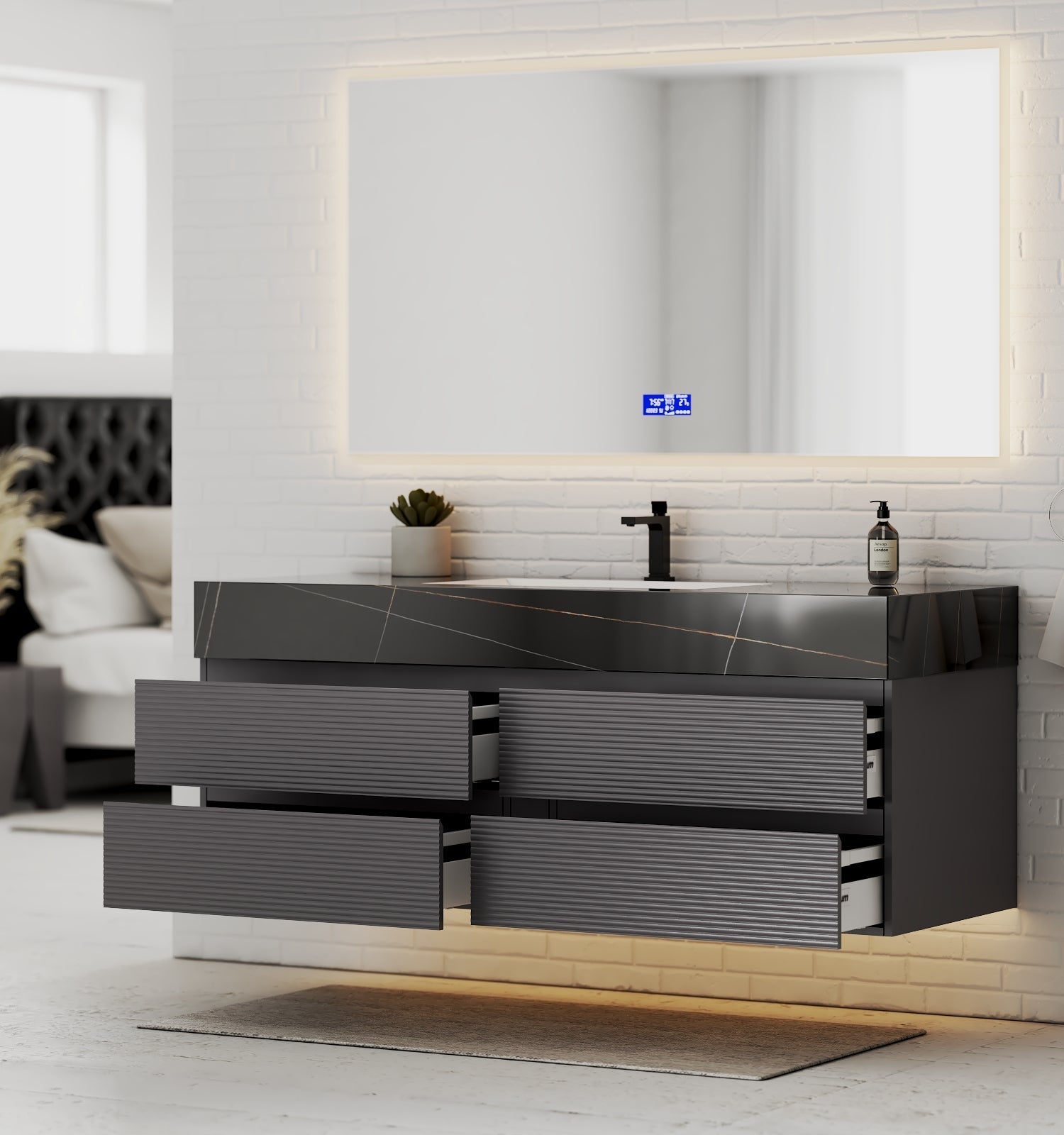 Dark Grey 60” Modern Floating Bathroom Vanity – Single Basin