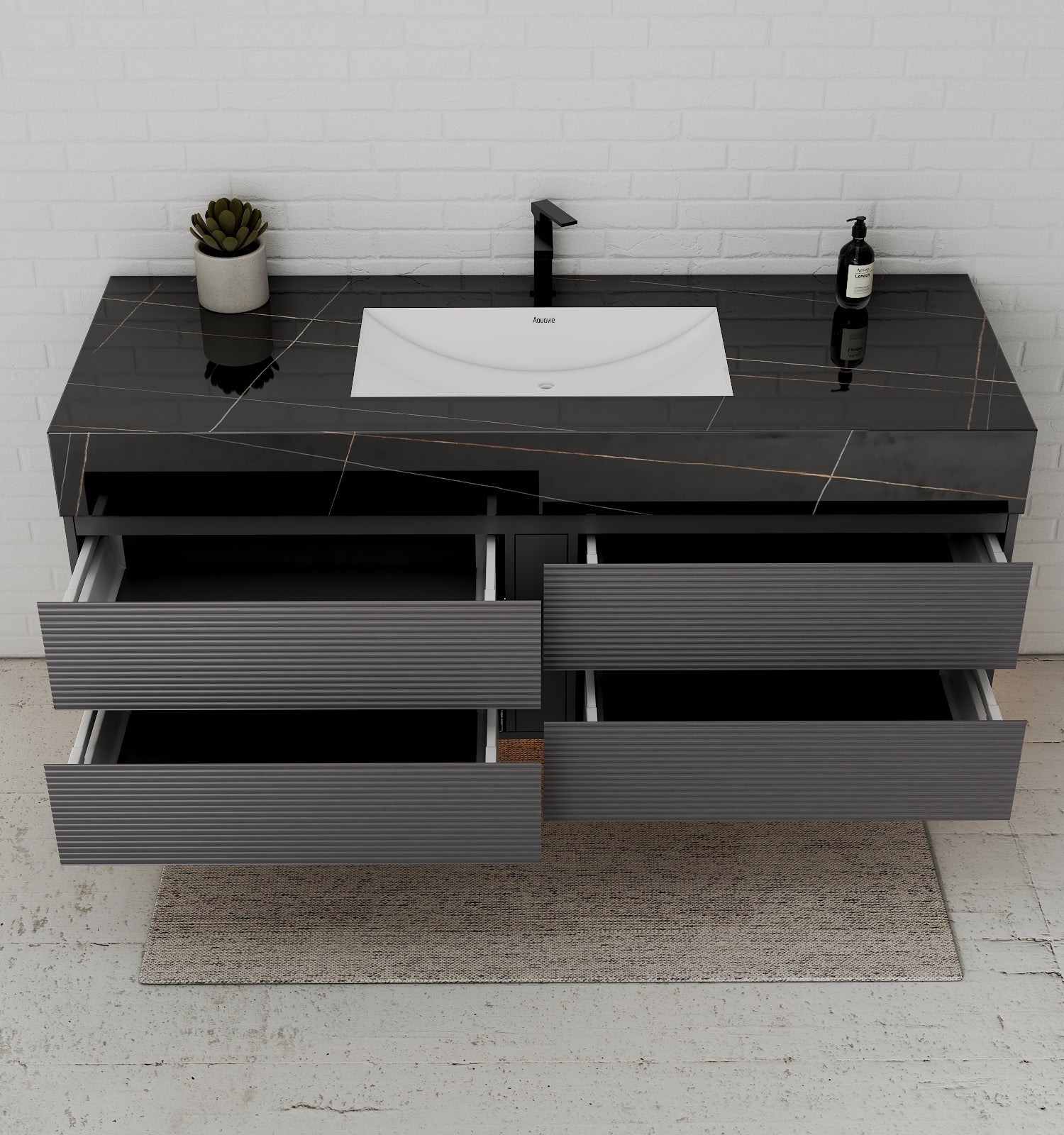 Dark Grey 60” Modern Floating Bathroom Vanity – Single Basin