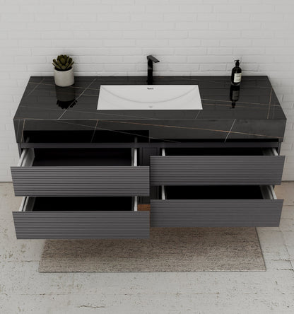 Dark Grey 60” Modern Floating Bathroom Vanity – Single Basin